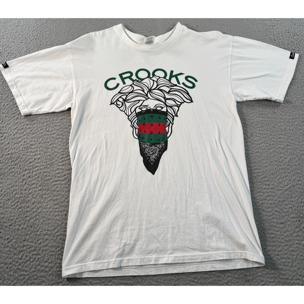 Crooks & Castles Shirt Men Medium White Medusa Big Face Graphic Tee Streetwear
